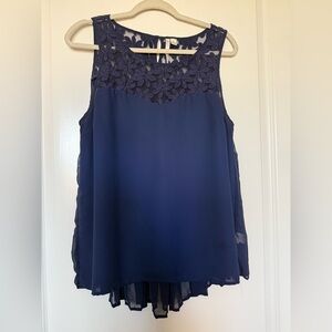 LC Lauren Conrad Midnight Blue Floral Lace Blouse
